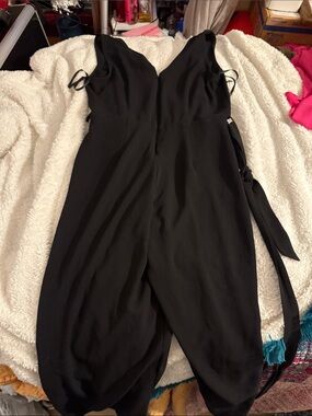 Monteau Black V-Neck Jumpsuit with Side Tie